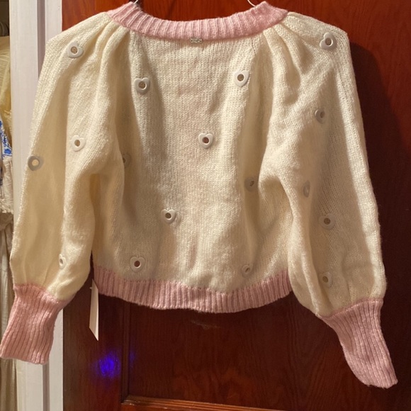NWT For Love and Lemons Cropped Lovejoy Metallic Hearts Sweater Cardigan S - Picture 5 of 6